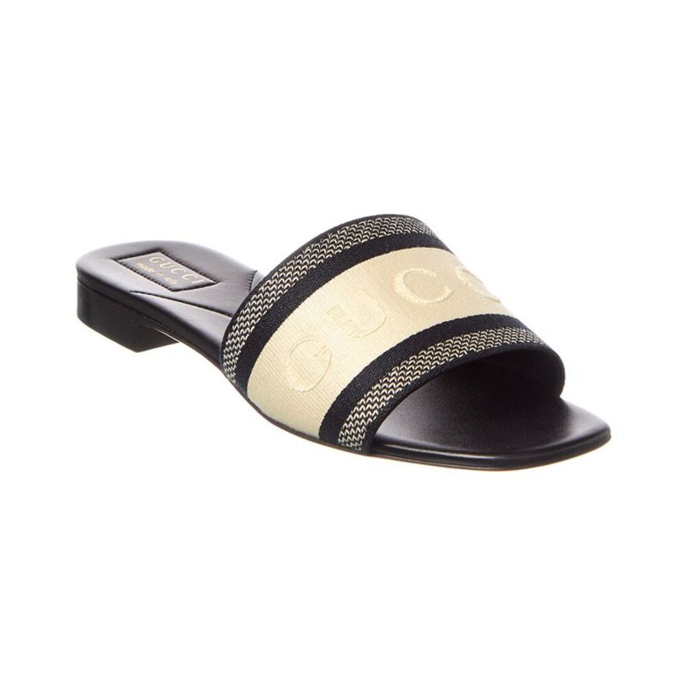 Gucci Web Canvas & Leather Sandal, Black